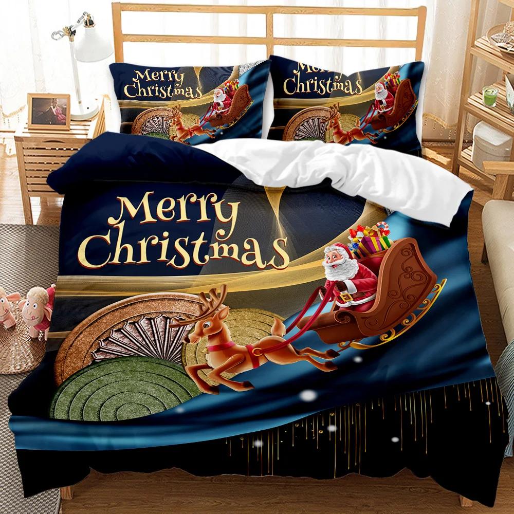 Christmas Duvet Cover Set Holiday Twin Bedding Set with Santa Print for Kids Teens Double Queen King Size Polyester Qulit Cover