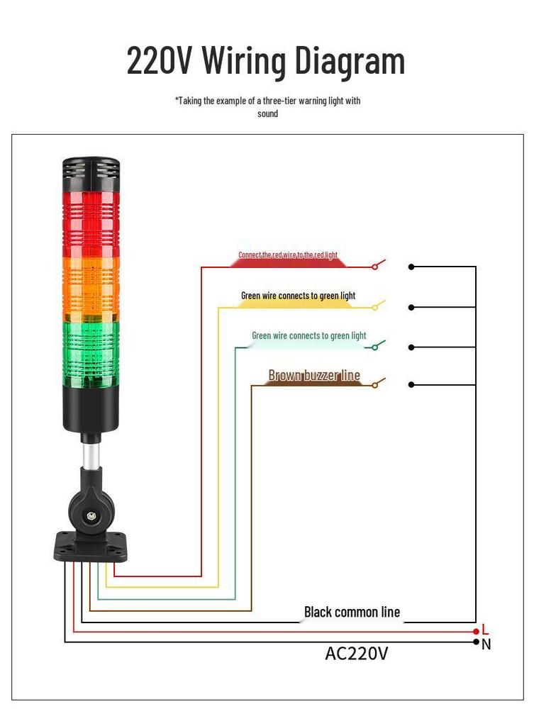 24V LED Multi-Layer Warning Light: Three-Color Indicator & Audible Alarm for Machine Tools