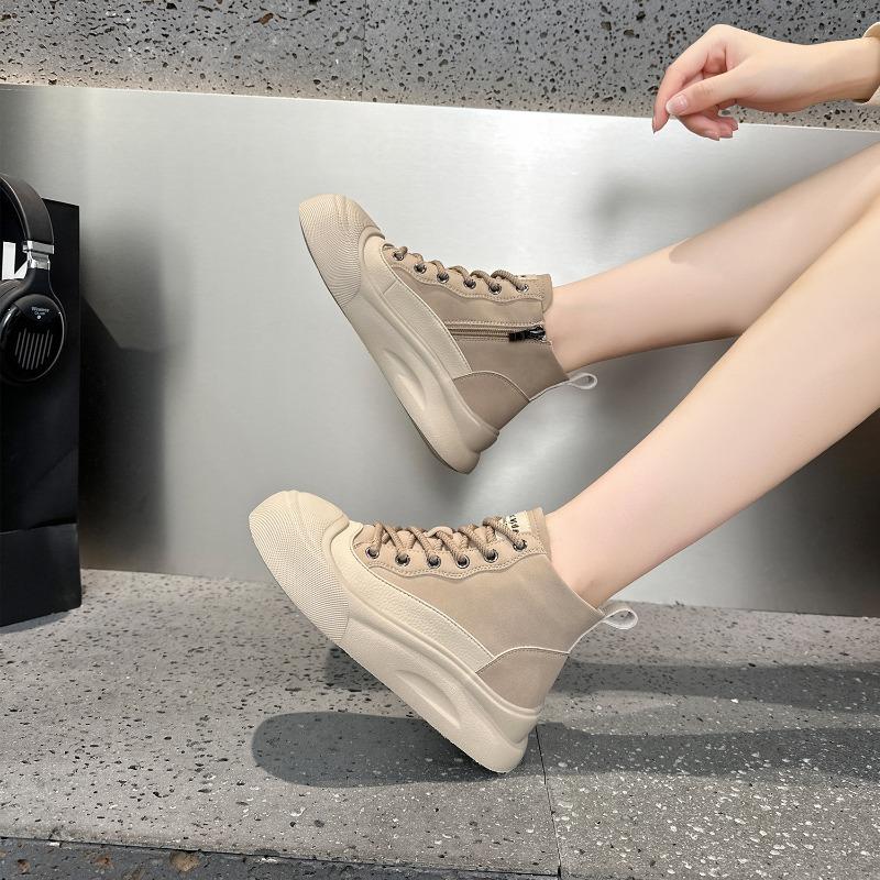 Martin boots women's new autumn leather thick-soled inner height increase versatile high-top shoes sports and leisure white shoes