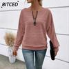 Women's Fashion Casual Solid Color Print V-Neck Long Sleeve Blouses & Shirts