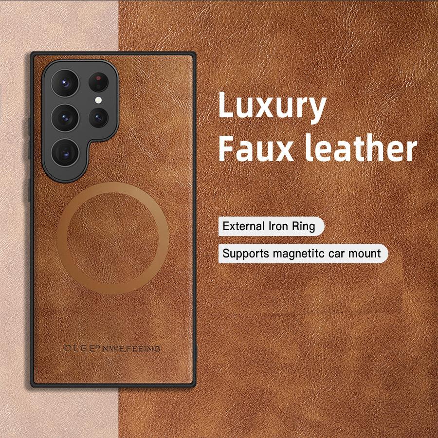 Magnetic Shockproof Cases For Samsung Galaxy S25 S24 S23 S21 FE S20 S22 Ultra Plus Retro Classic Leather For Magsafe Phone Case