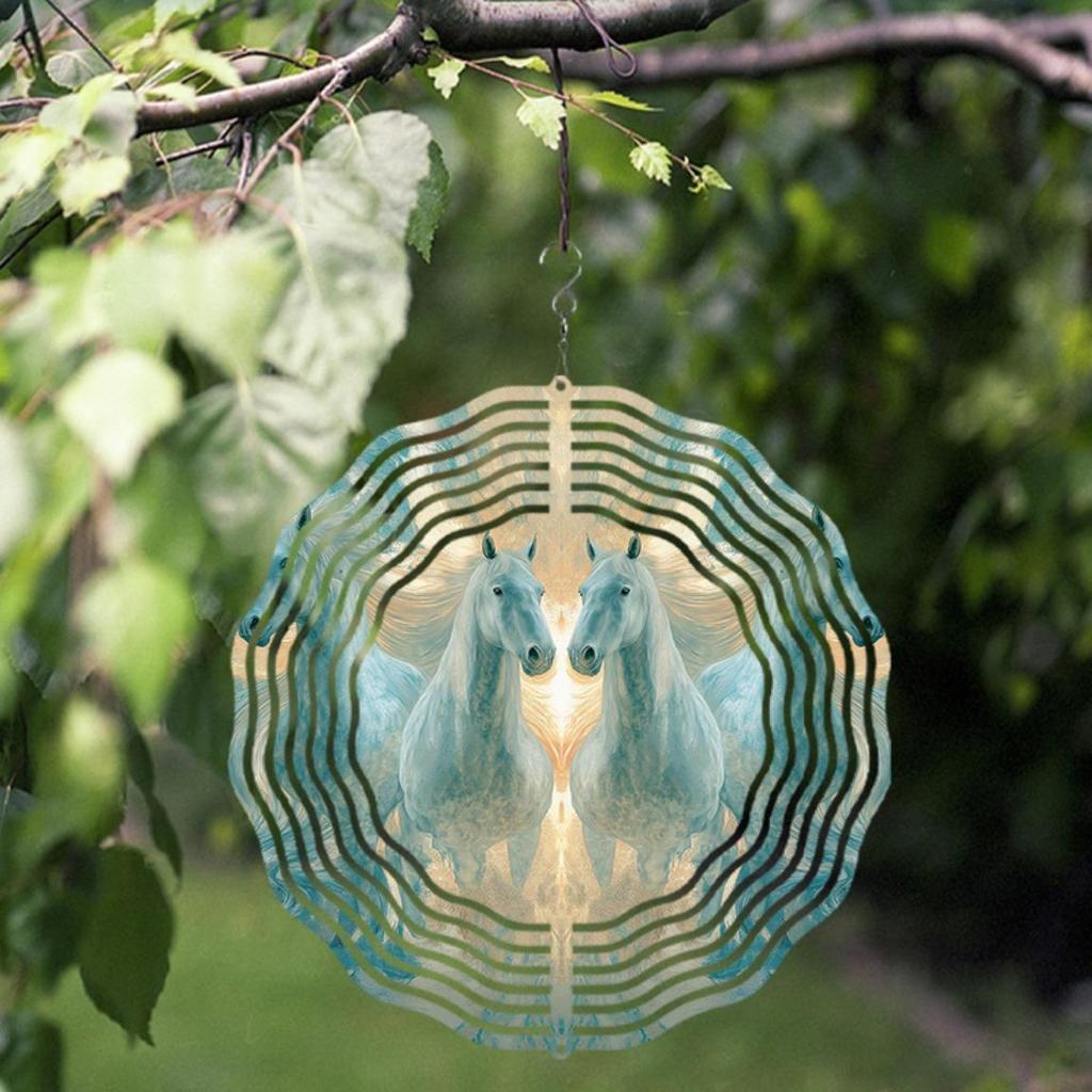10 Inch Metal Wind Chime with 360 Degree Hanging Hook Artistic Horse Design for Garden Balcony Outdoor Decor All Seasons