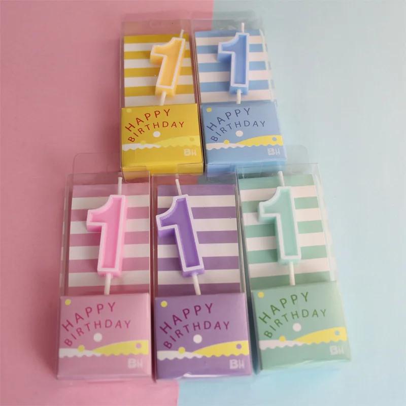Pink Macaron Candy Color 0-9 Birthday Party Cake Decoration Baking Plug-in Creative Age Digital Candle