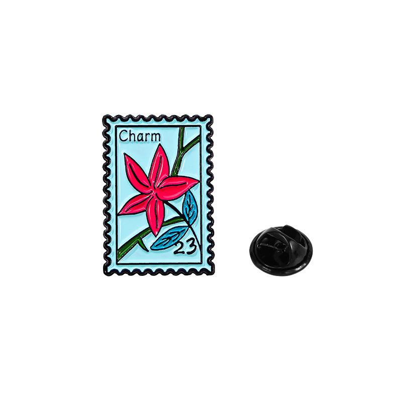 Cultural Creative Cartoon Flower Stamp Enamel Brooch Retro Commemorative Zinc Alloy Badge for Waist Cinching Backpack Clothes Decoration