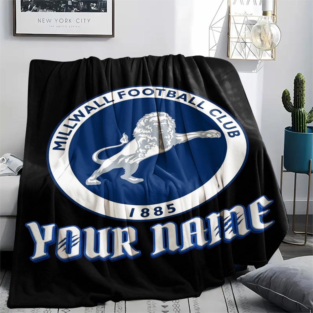 1PC Custom Name Millwall FC Patterned Flannel Blanket Suitable For All Seasons for Home Decor Warmth and Comfort Gifts Holiday Present