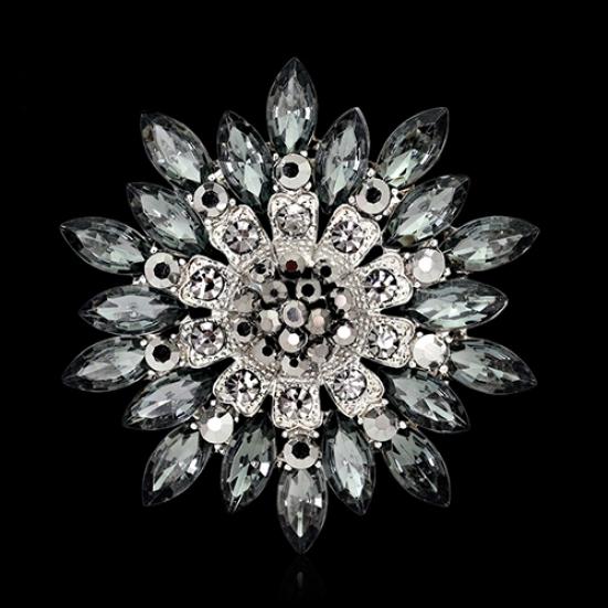 Women Fashion Flower Brooch Crystal Rhinestone Jewelry for Wedding Party Gift