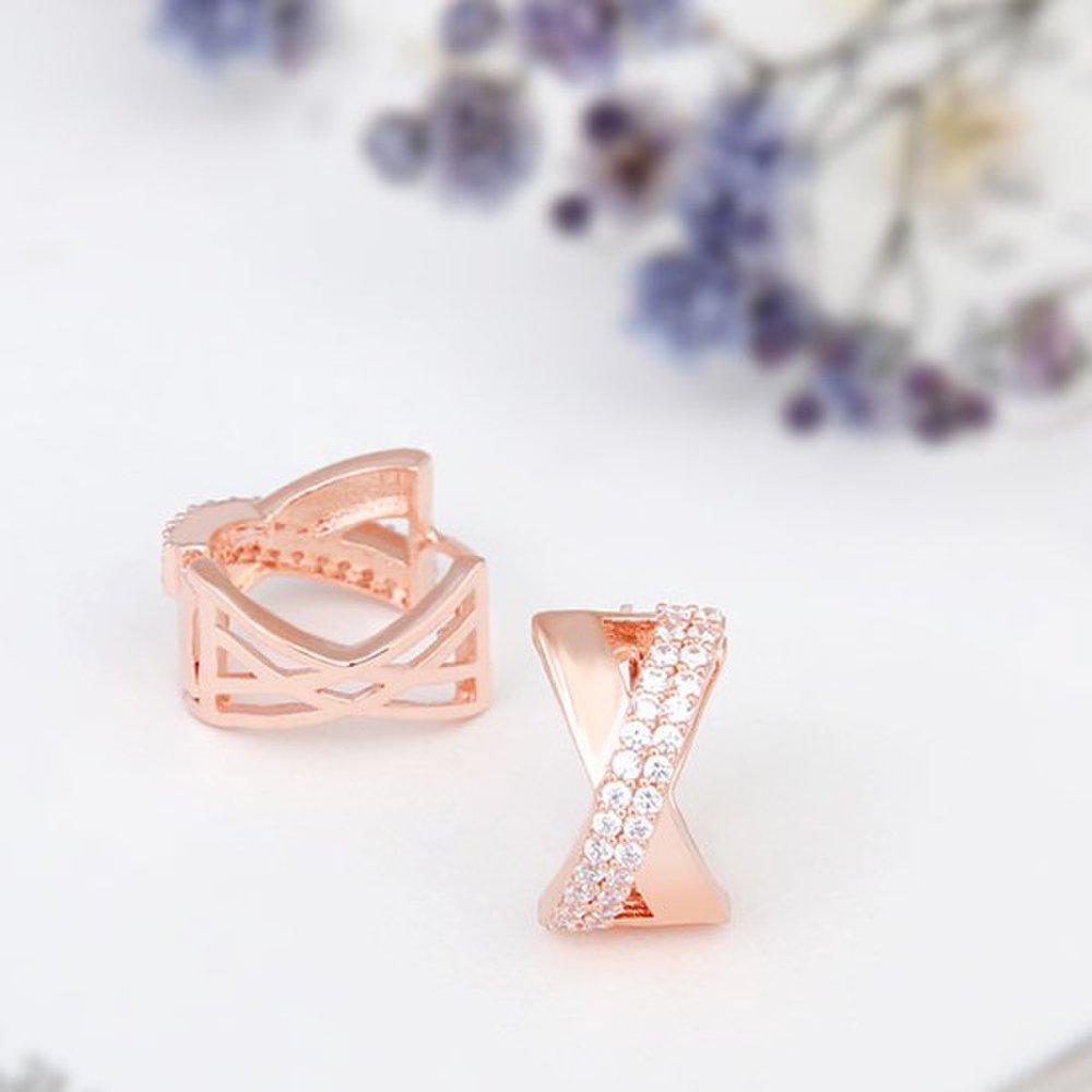 [] 14K Rose Gold Pin La Vie en Rose Cubic One-Touch Earrings