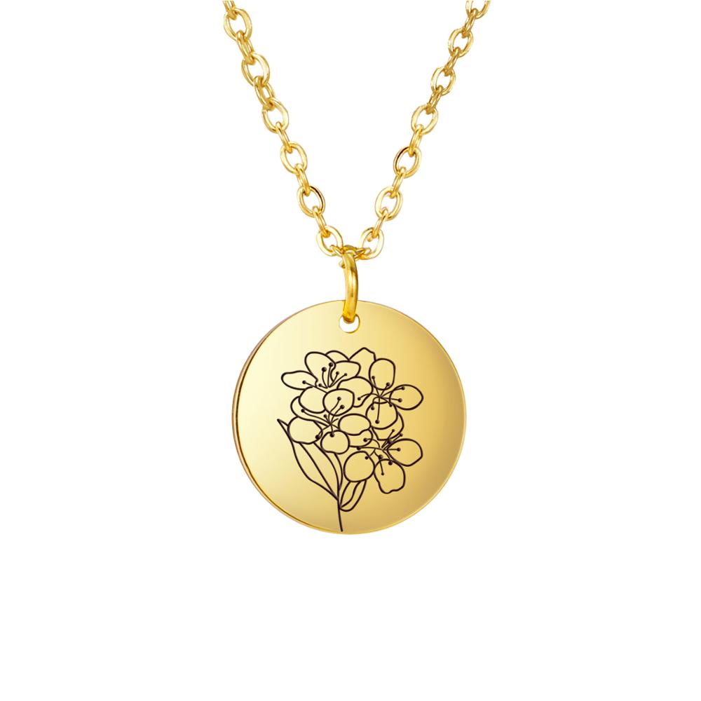 Birth Flower Pendant Necklace Women Stainless Steel Flora Gladiolus Poppy Peony Rose Daisy Necklace Personalized Jewelry