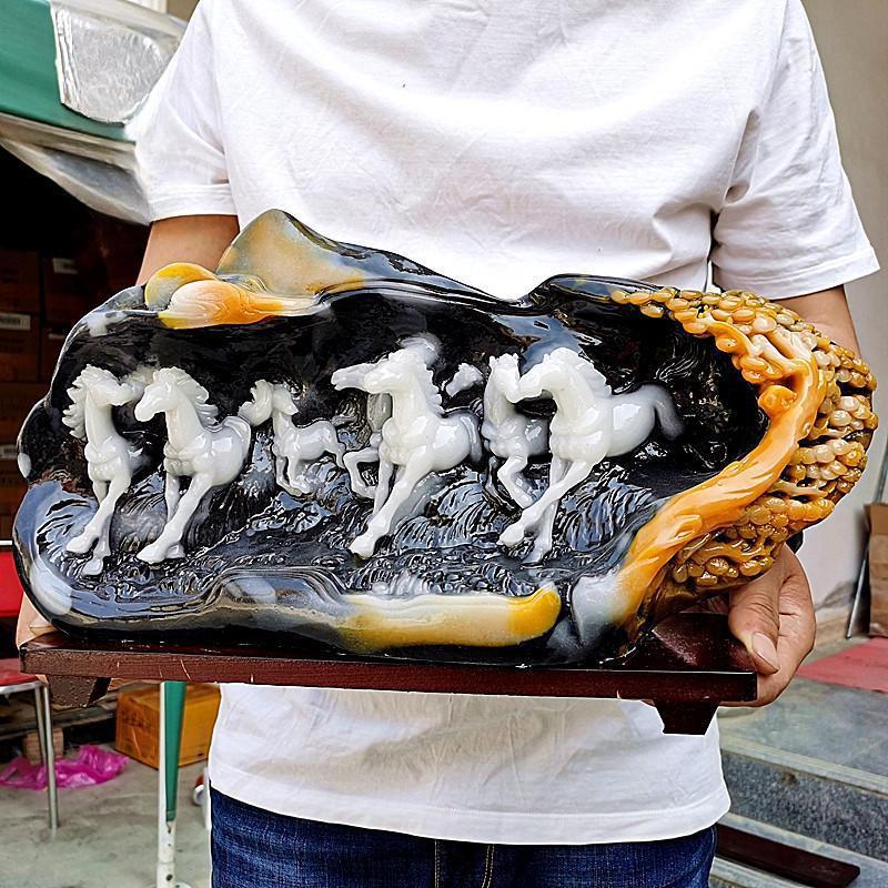 

Имитация нефрита, резьба по шоушаньскому камню: Восемь Лошадей Орнамент для Декора Гостиной