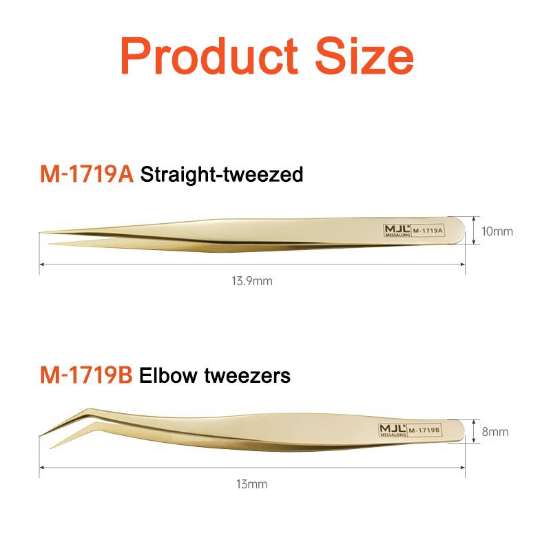 MJL High Precision Model Tweezers Stainless Steel Anti-static Curved Straight Tip Forceps Phone Repair Gift Water Sticker Box