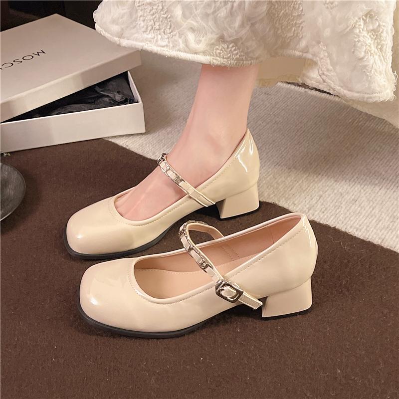 

2026 New Thick Heel Women Mary Jane Shoes Fashion Banquet Party Pumps Spring Autumn Women s Butterfly Knot Dress Leather Shoes 40 бежевий