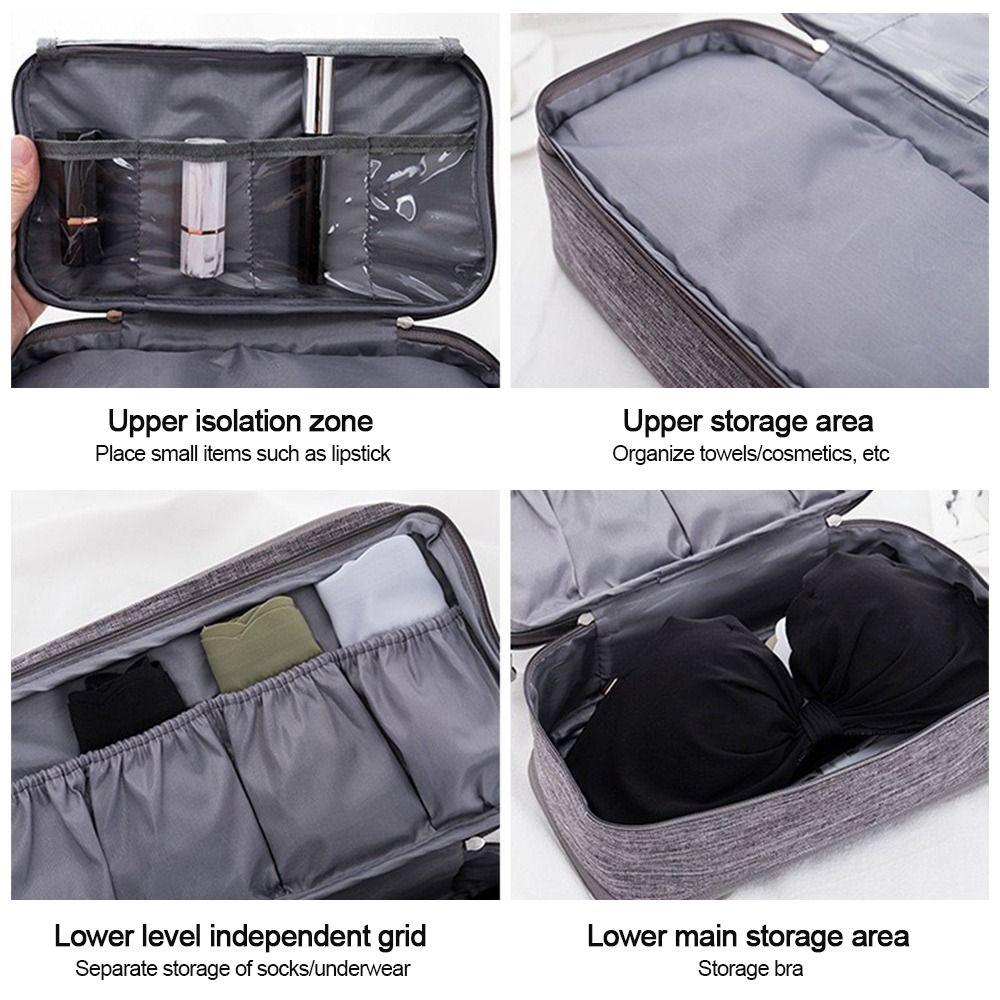 Multi-Compartment Travel Underwear Storage Bag Zipper Closure Cosmetic Wash Package Bag  Daily Use