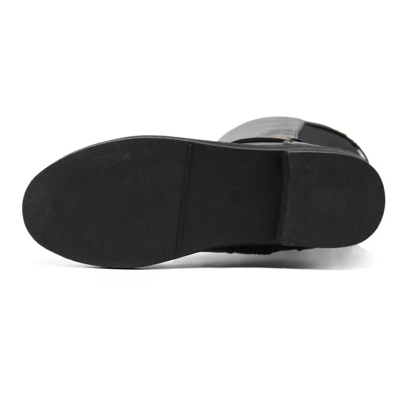 Damenstiefel aus Leder mit klobigem Absatz, lange Stiefeletten, kniehohe Stiefel für Damen, Winterschuhe, Schlabberstiefel für Damen, breite Wade