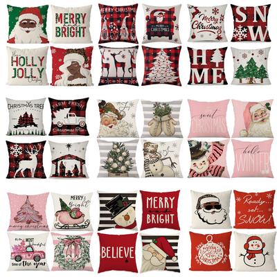 Christmas Pillowcase Linen Print Elk Snowman Home Decoration Sofa Cushion Cover