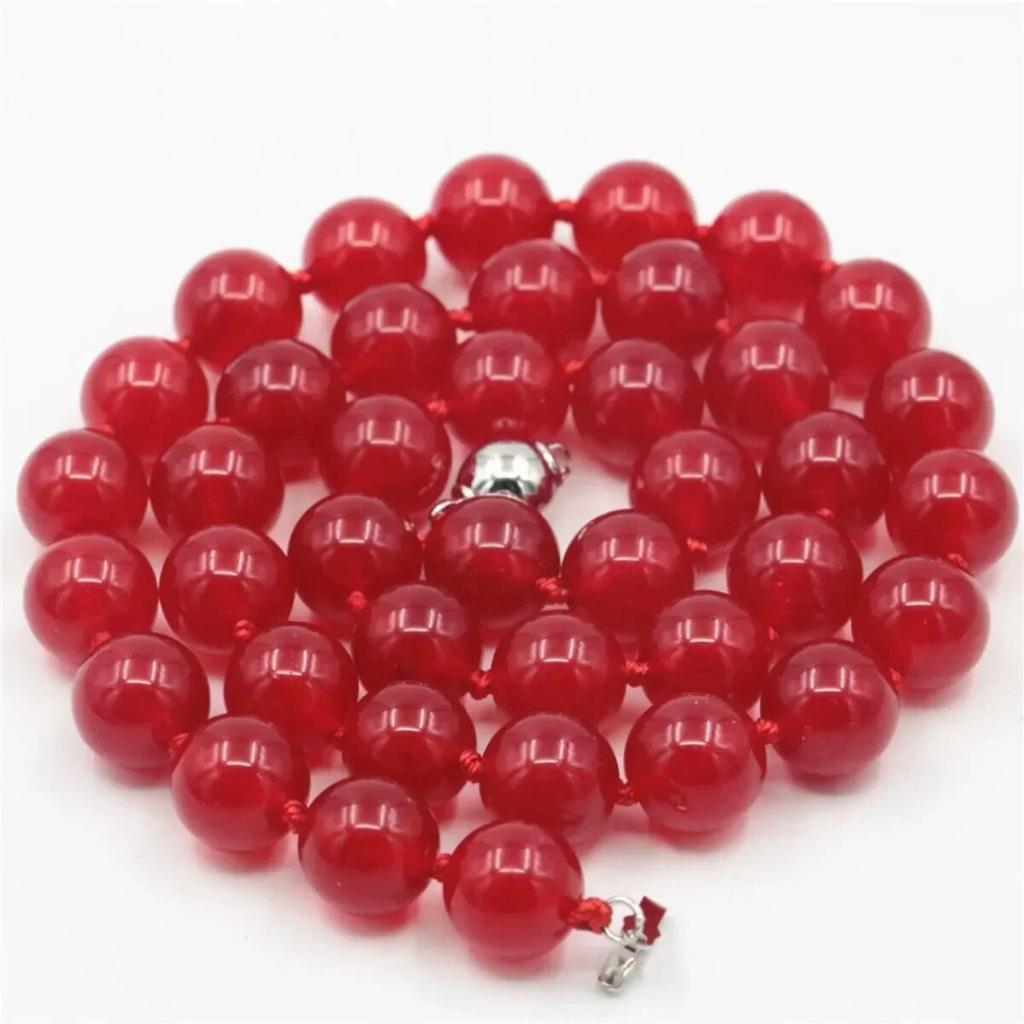 10 mm Runt Röd Jade Kalcedon Halsband Natursten Tillbehör Pärlor Halsband Kvinnor Flickor Presenter Handgjorda smycken Design Design