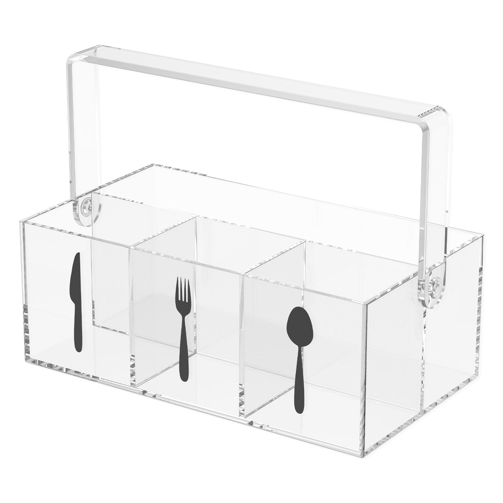 

Acrylic Silverware Organizer box Knife fork and spoon Utensil Holder With Handle 5 Compartment Kitchen Cutlery Case Storage прозрачный