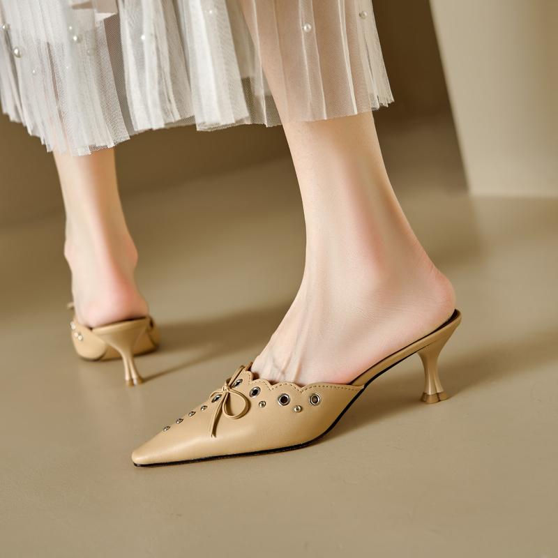 

Fashion 2025 NEW Summer Women Mules sheepskin Women Shoes Pointed Toe Chunky Heel Shoes Cover Toe Slingback Sandals Modern Slippers 34