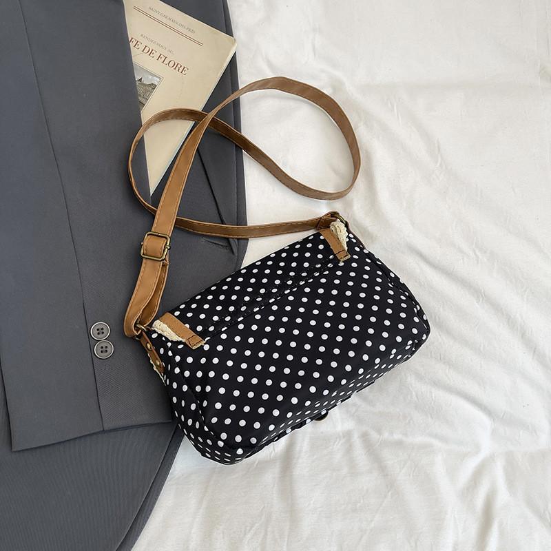 Small Square Polyester Crossbody Bag With Wave Point Design And Lace Decor For Street Fashion