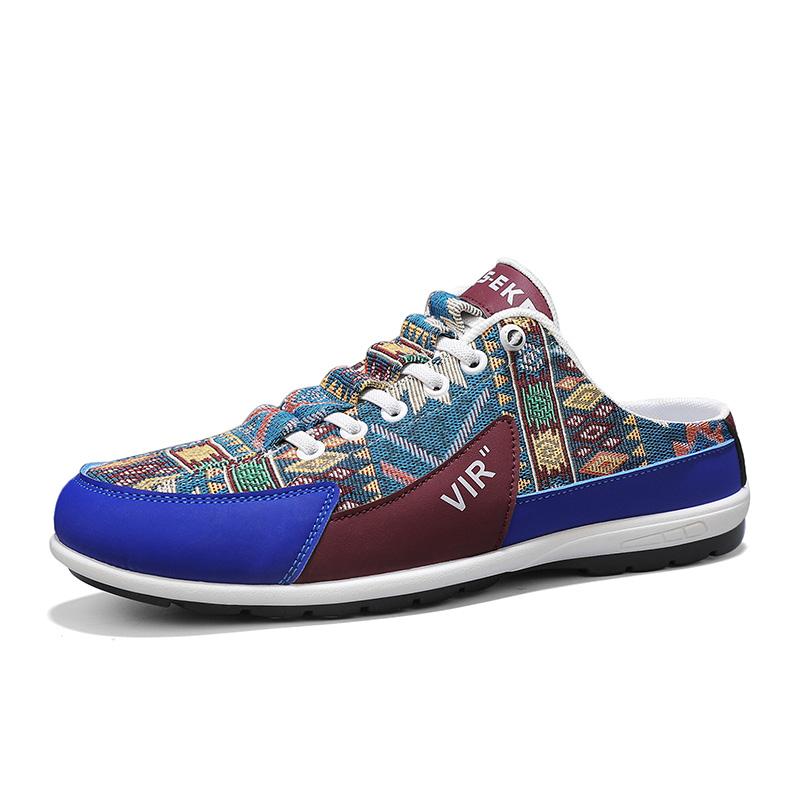 2025 Summer Cloth Backless Slip On Flats Loafers Slipper Half Shoes For Men Mules Man Slides Mens Semi-Drag Casual Shoes