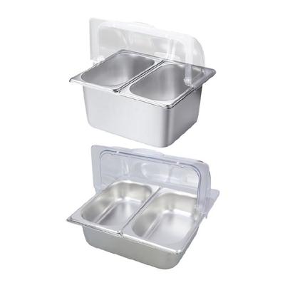 Bacs alimentaires en acier inoxydable à 2 compartiments avec couvercle transparent à rouleau Plateau de service de buffet avec séparateurs Distributeur de condiments