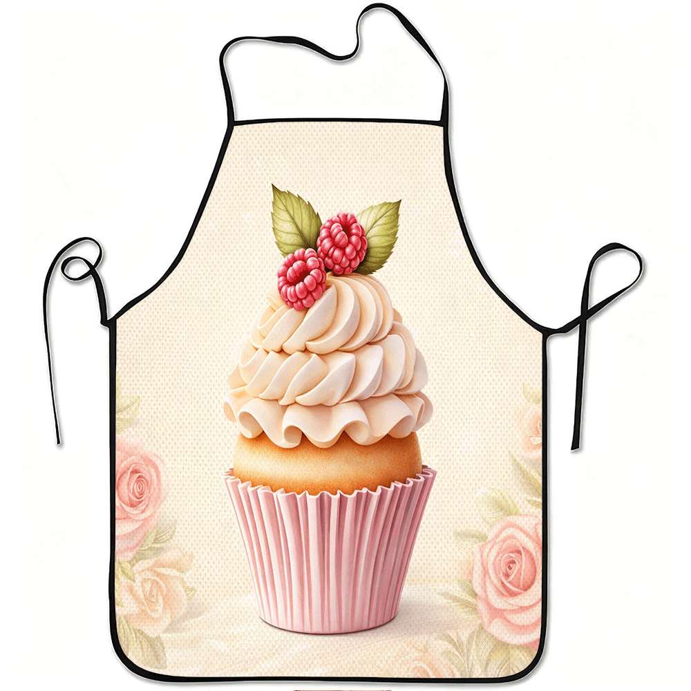 One Raspberry Cupcake Design Apron, Sturdy And Easy to Maintain, Adjustable Waist, Made of Polyester, Suitable for Cooking, Gard