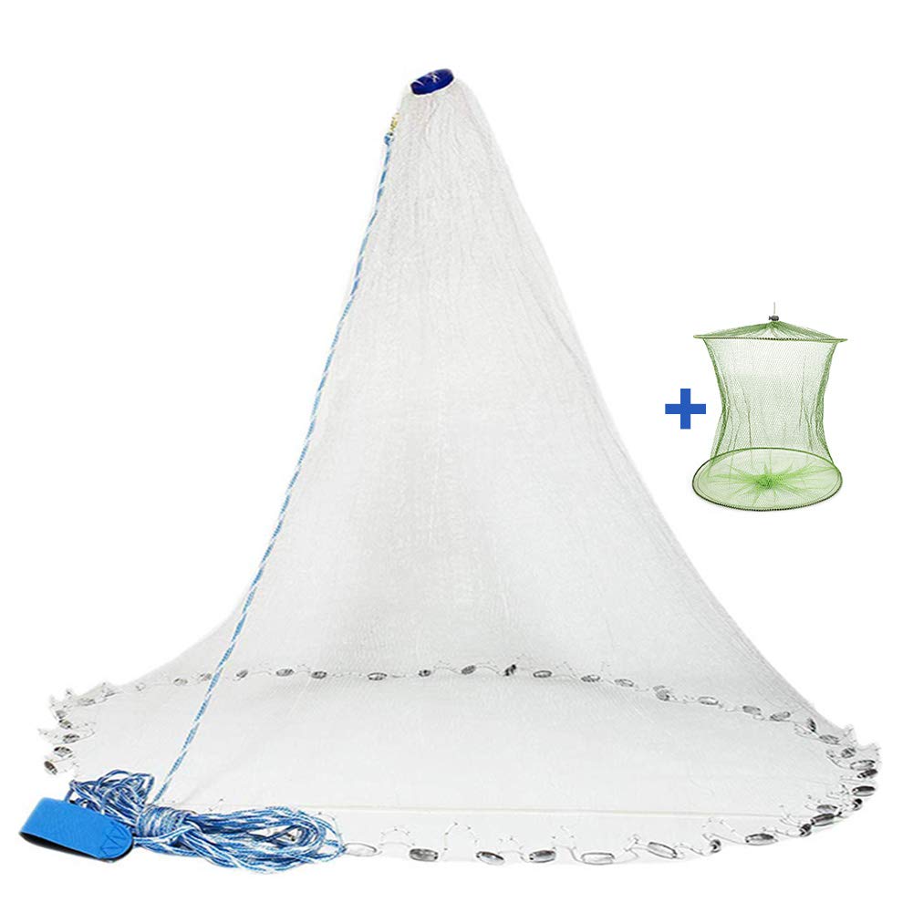 Saltwater Fishing Cast Net For Bait Trap Fish 3Ft/4Ft/5Ft/6Ft/8Ft Radius Casting Nets With Heavy Duty Zinc Sinker Easy To Throw