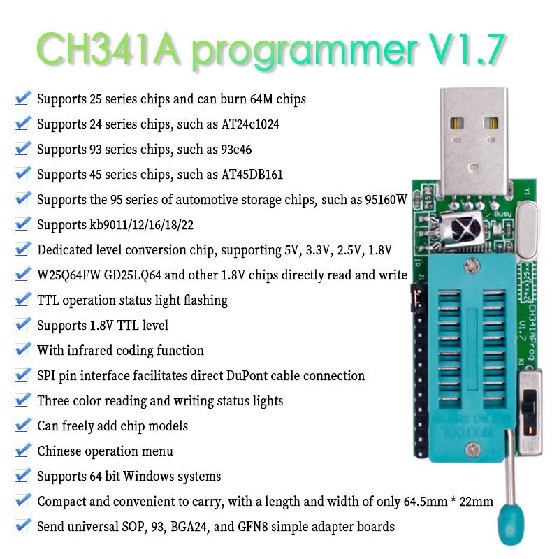 LIZAO CH341A Programmer V1.7 1.8V Level Shift W25Q64FW W25Q128FW Gd25LQ64
