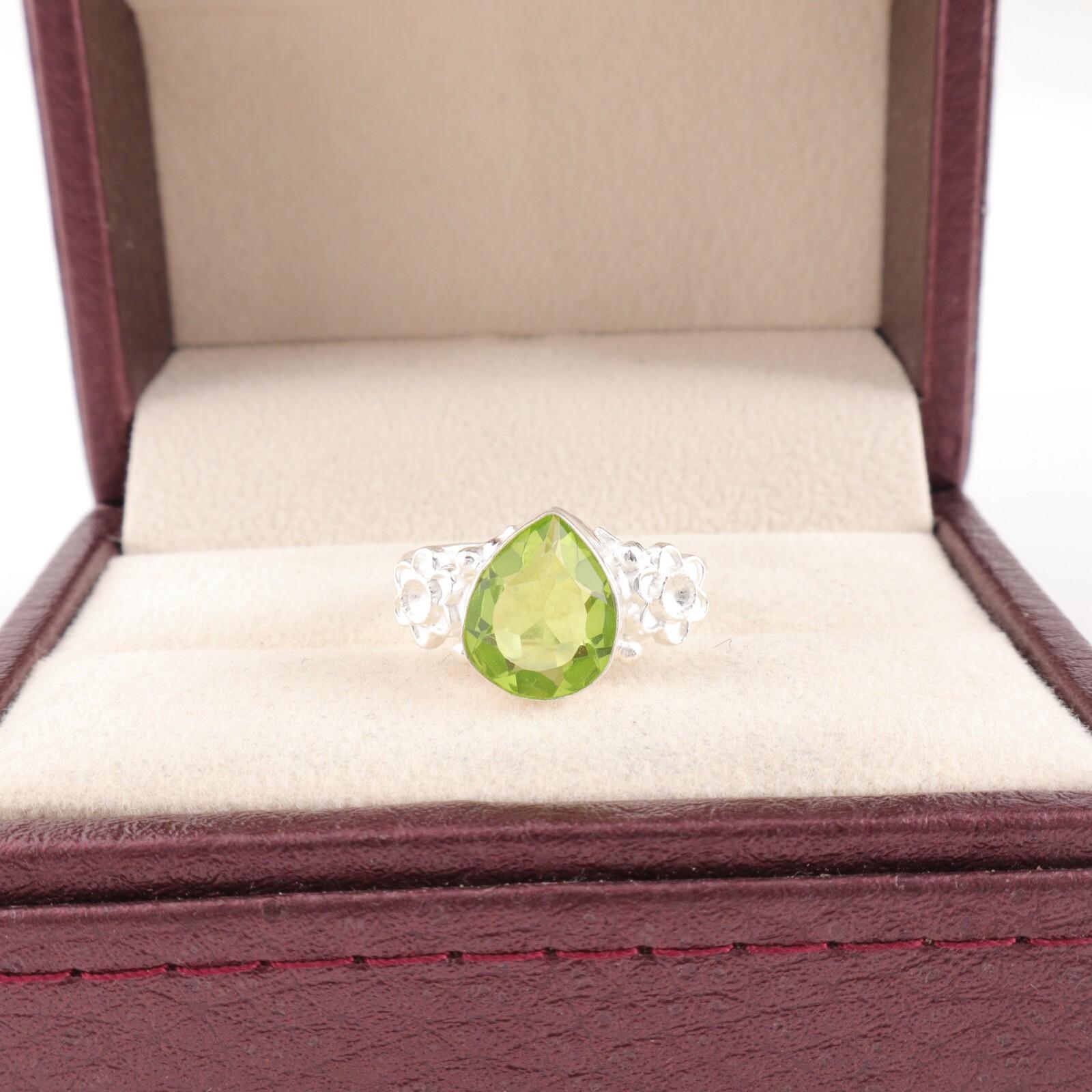 

Перидот Драгоценный камень 925 Стерлинговое серебро Изделия ручной работы Дизайнерское кольцо для женщин RR-59-3 13