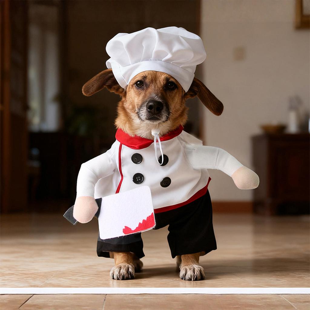 Halloween Funny Pet Costume Chef Cosplay Dress Party Dress Up Apparel In Stock