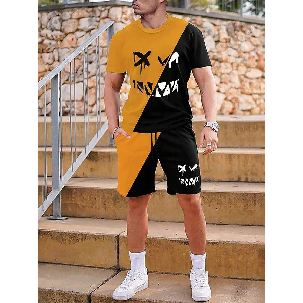 Men's Short Sleeve Suit Outdoor Crew Neck Top Casual Comfortable Shorts Men's Clothing Suits