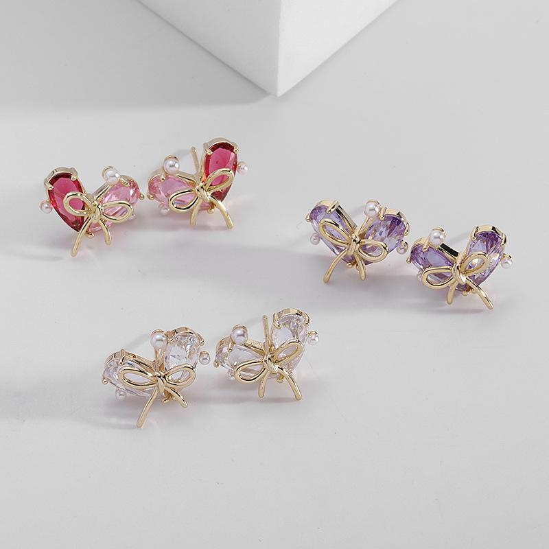 

Простые и универсальные Сладкие и свежие серьги для девочек Серьги Циркон Серьги Лук Серьги в форме сердца