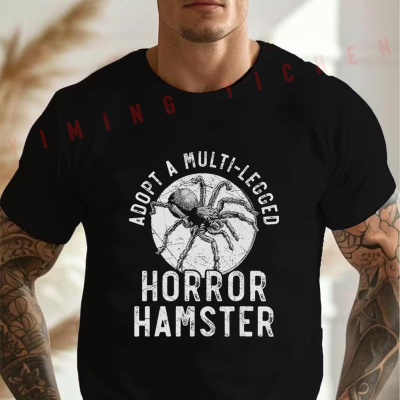 Men's Black Terrifying Multi-Legged Hamster Tarantula Design Moto Men's Casual O-neck Short S