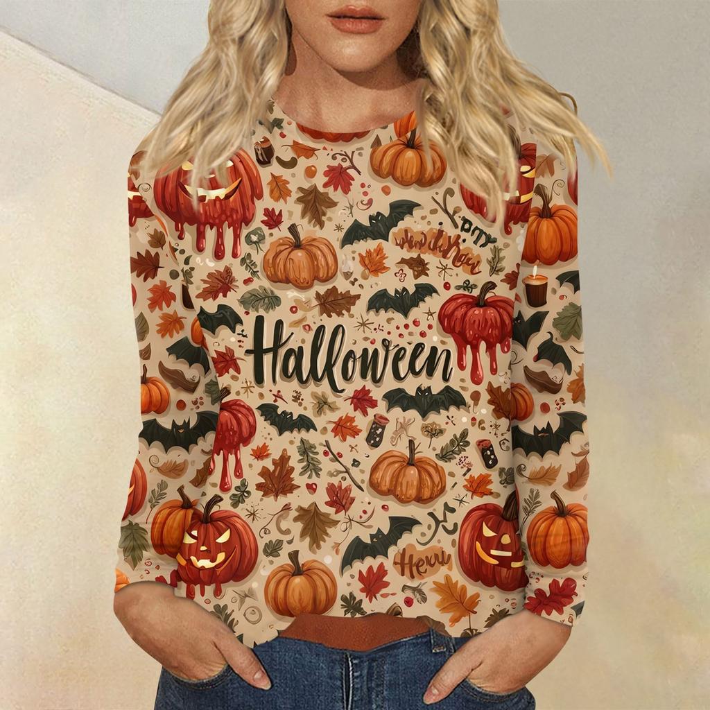 Damenmode Lässig Halloween Bedruckt Rundhals Langarm Pullover Top