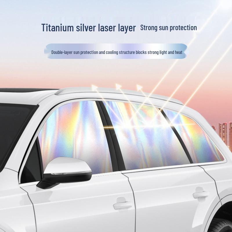 Iridescent Titanium Silver Reflective Car Sunshade Curtains