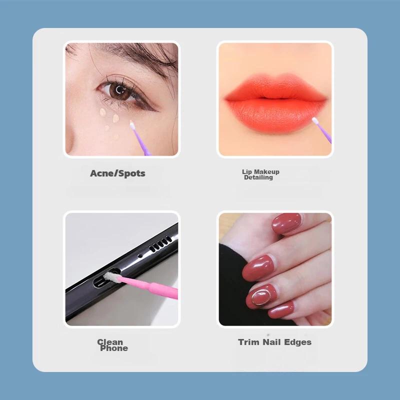 UPLUS Nano Cotton Swabs, Makeup Use, Thin and Small, 200 Pieces, Purple + Pink