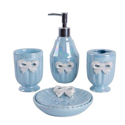 Girl Wind Ceramics White Bow Bathroom Five-piece Suit Toiletries Bathroom Kit Accessories Mouthwash Cup Lotion Bottle Soap Dish
