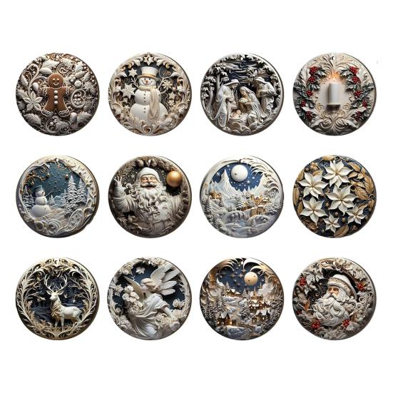 Christmas Wooden Ornaments Round Vintage Nativity Scene Santa Snowman Hanging Decoration for Xmas Tree Winter Party Home Decor