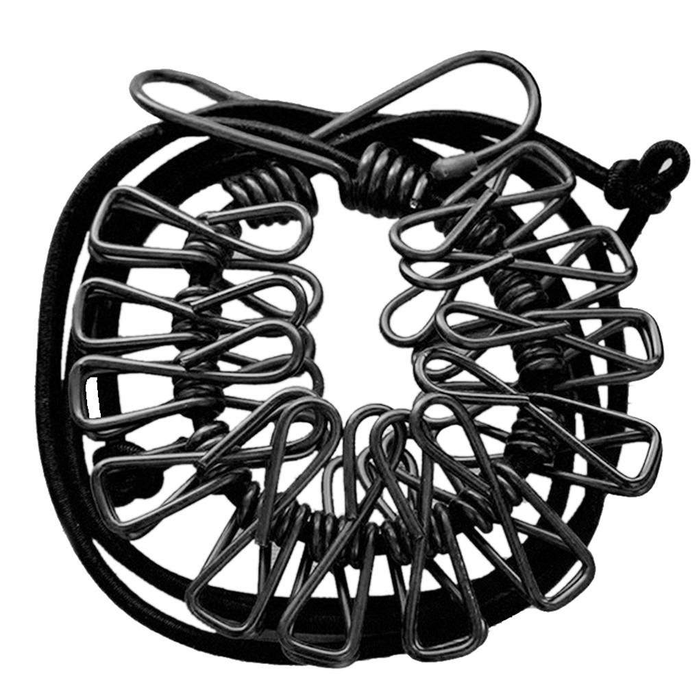 

Портативная дорожная походная бельевая веревка для стирки одежды с 12 прищепками чёрный