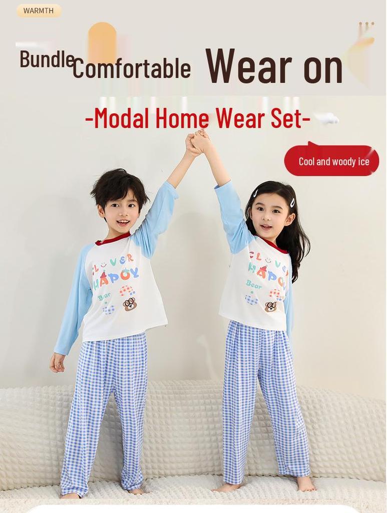 Modal Kids' Pajama Set: Boys' Toddler Short Sleeve & Long Pants, Girls' Cartoon Casual Wear