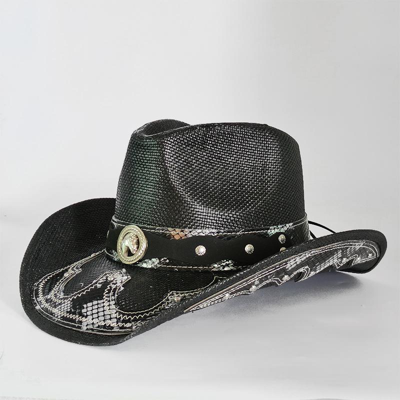 Summer Hard Embroidery Western Cowboy Straw Hat Women Fashion Large Brim Straw Hat Party Outdoor Sunshade Hat Sombrero Vaquero