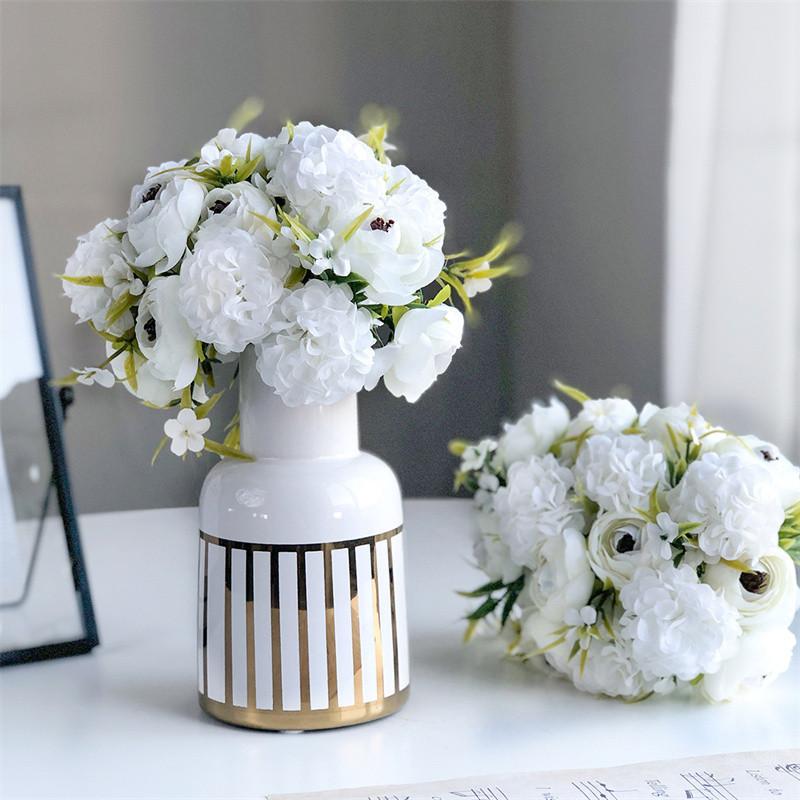 Gemischt mit bestickter Kugel Teeblumenkombination Gefälschter Blumenstrauß Heimdekoration Blumenarrangement Passende Materialien Hochzeit Pfingstrose Künstliche Blume