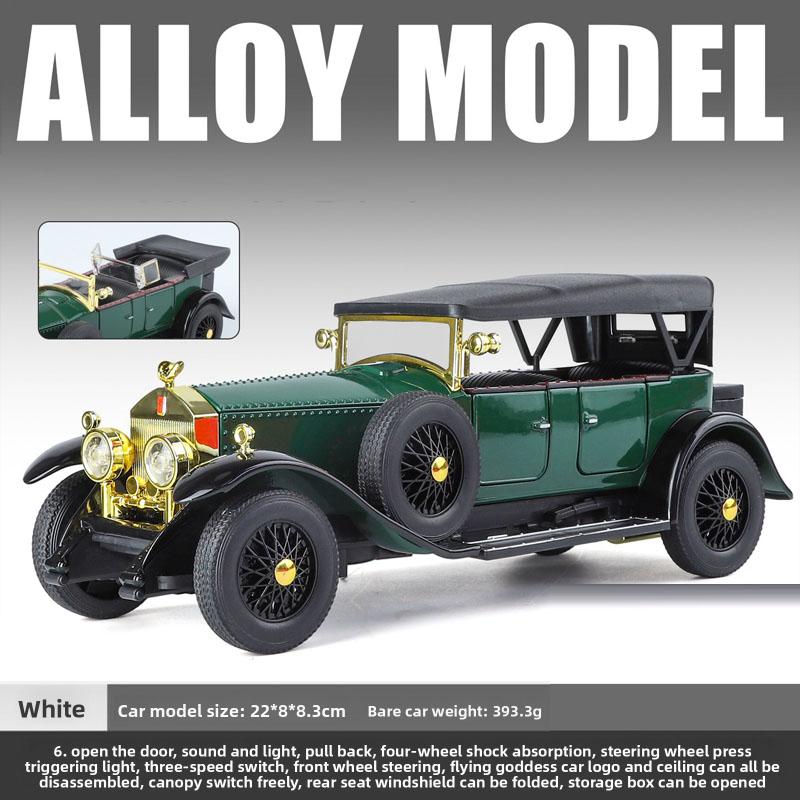 Simulation 1/24 Rolls-Royce Phantom Vintage Car Alloy Car Model Collection Ornaments Sound Light Pull Back Boy Gift Sound Light Miniature