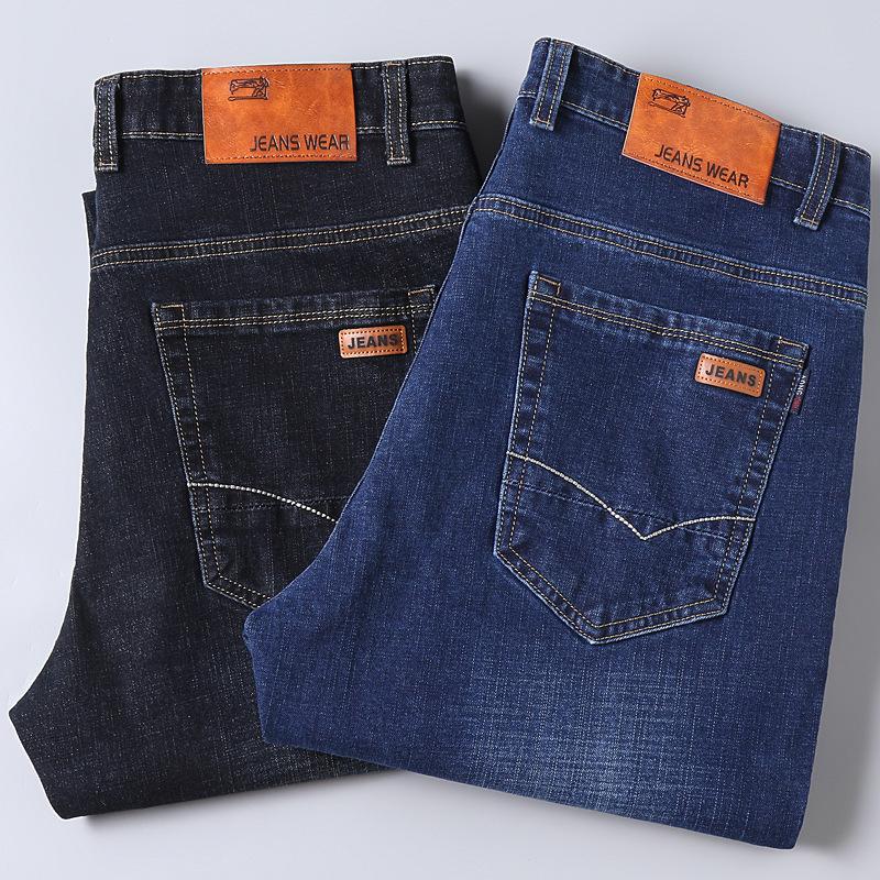 Herbst- und Winter-Neue Herrenbekleidung mit Fleece/Normale Jeans Locker Gerades Bein Business Casual Vielseitige Arbeit Stand Elastische Hose