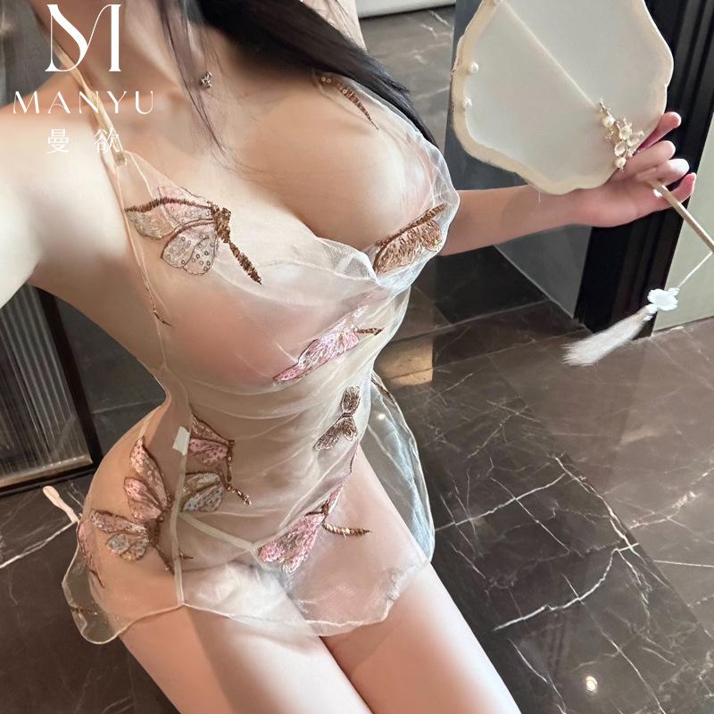 Sex underwear tulle see-through cheongsam butterfly lace-up large size pure desire uniform temptation 9397