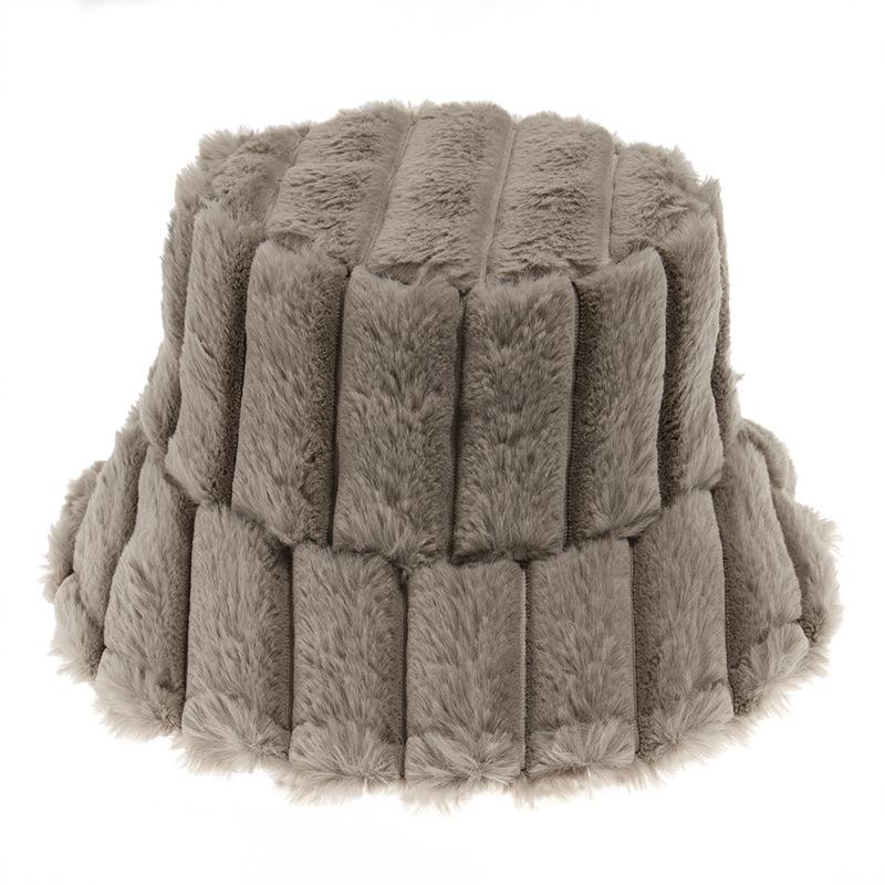 New imitation rabbit fur striped thermal hat Japanese and Korean trend bucket hat female students solid color basin hat autumn and winter 2021