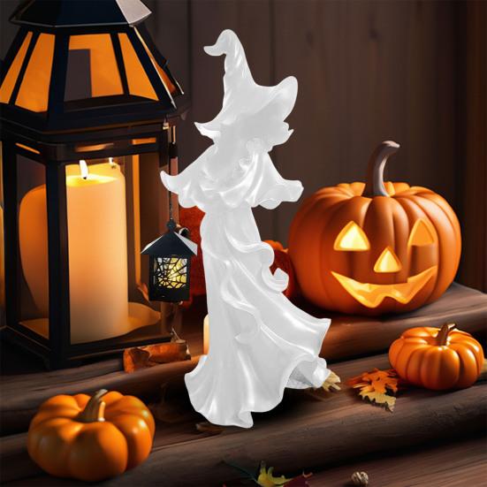 LED Lampion čarodějnice Ozdoba Halloween Socha ducha bez tváře držící lampion Vintage pryskyřičná socha čarodějnice pro dekoraci dvora, terasy, trávníku