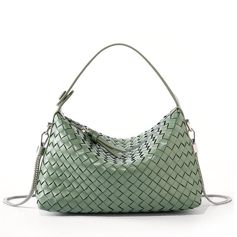 2024 Genuine Leather Woven Dumpling Bag - Sheepskin Chain Messenger Pillow Handbag for Women