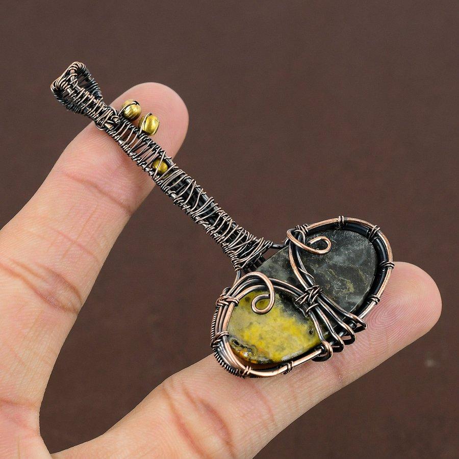 Bumblebee Jasper Handmade Copper Wire Wrap Jewelry Pendant 3.15" g5e29