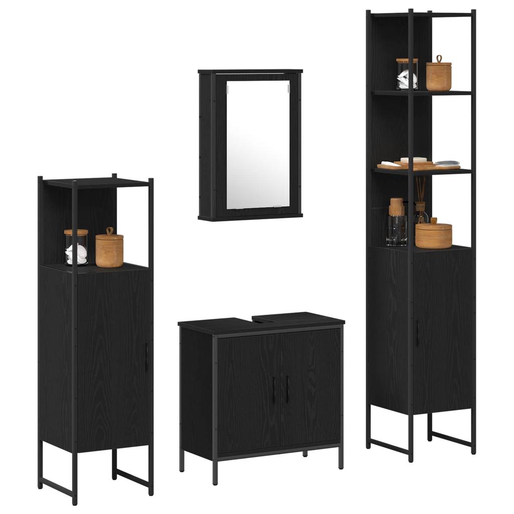 Bathroom Furniture Set with Shelf 4 pcs Black Wood based Material