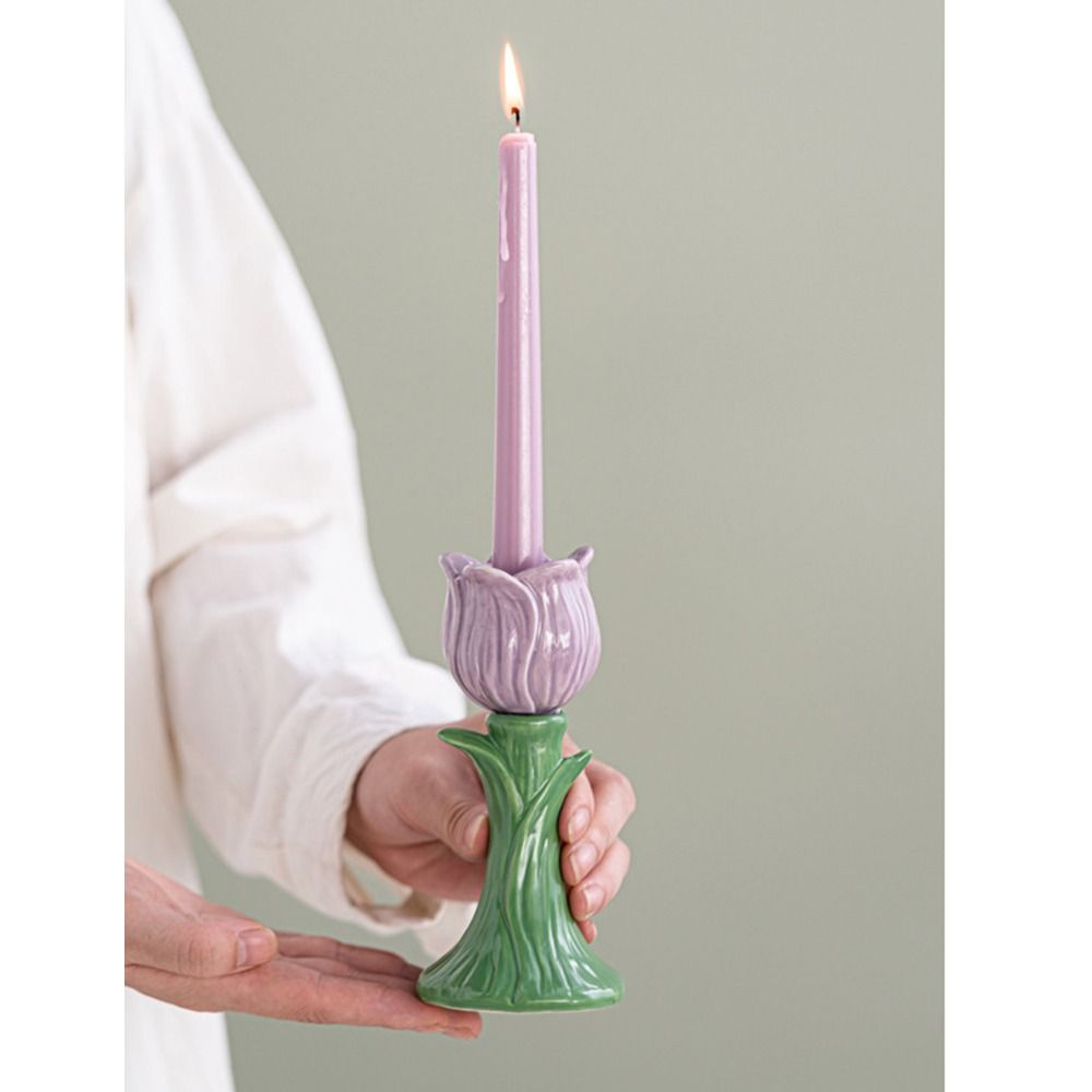 Handmade Flower-shaped Candlestick Nordic Style Ceramic Tulip Candle Stand Home Decoration